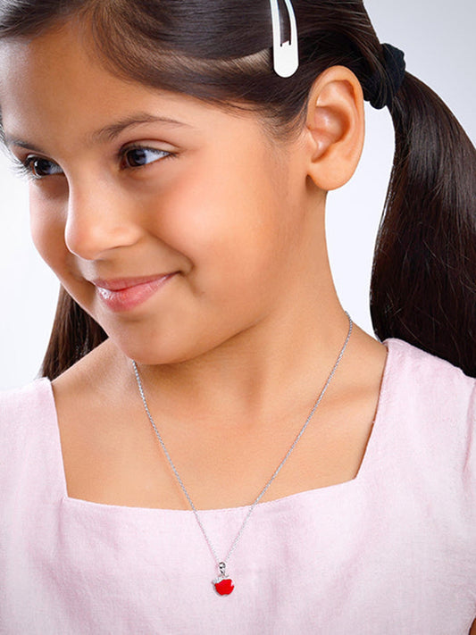 Silver Apple Kids Pendant With Link Chain