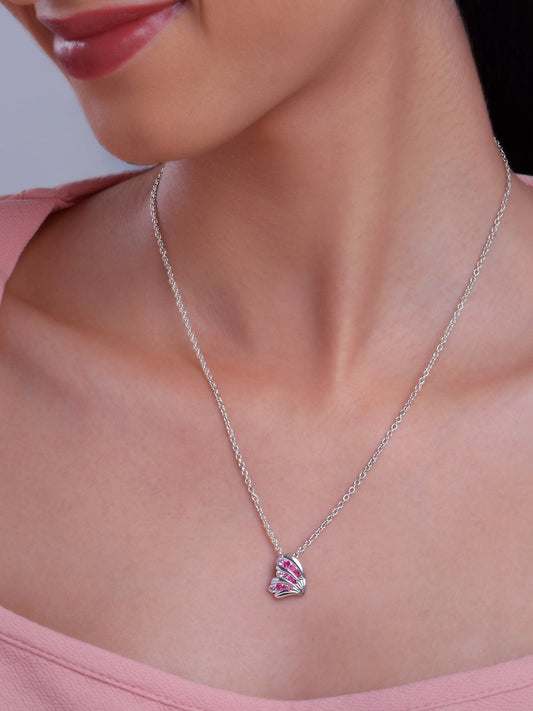 Silver Waveshell Pendant With Link Chain