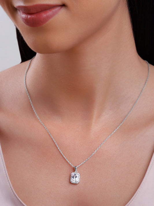 Silver Radiant Square Pendant with Link Chain