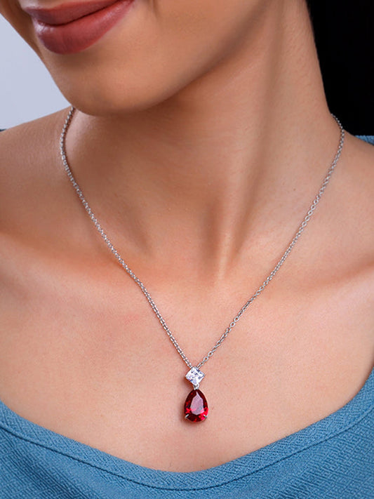 Silver Scarlet Drop Pendant With Link Chain