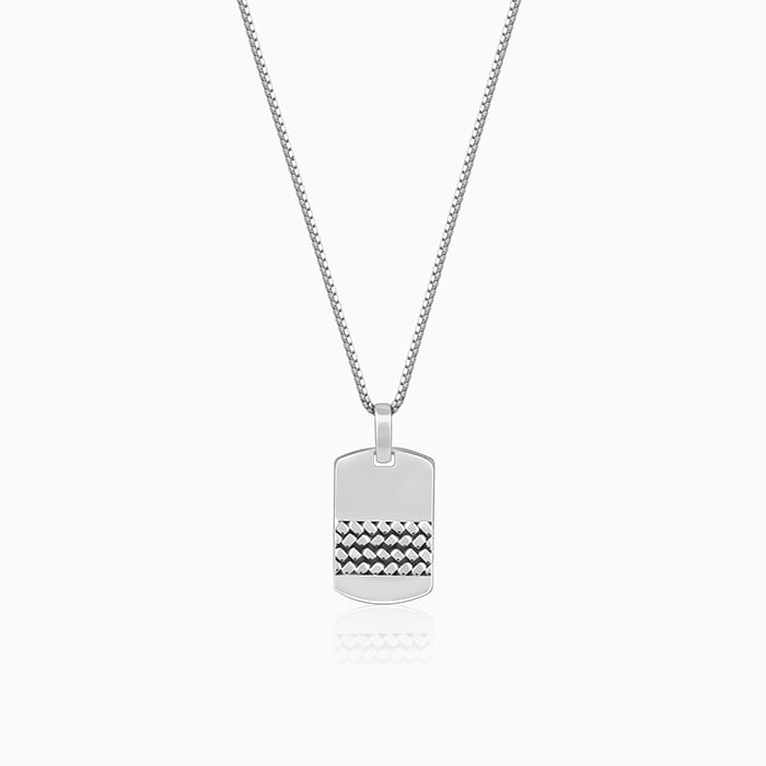 Oxidised Silver Modern Rectangular Pendant With Box Chain