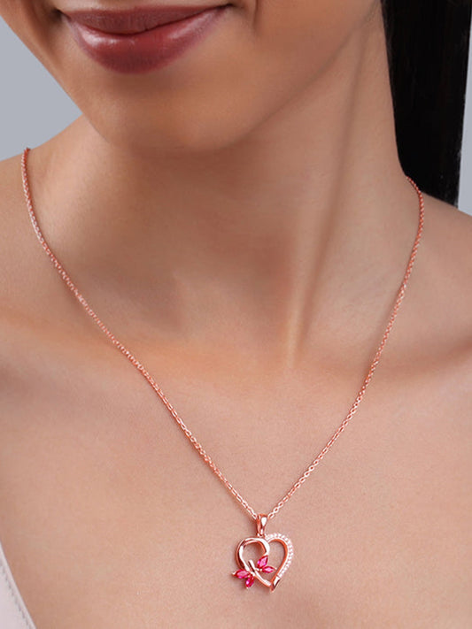 Rose Gold Petal Heart Pendant With Link Chain