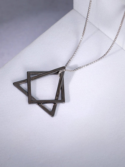 Black Rhodium Hexagram Pendant With Box Chain For Him