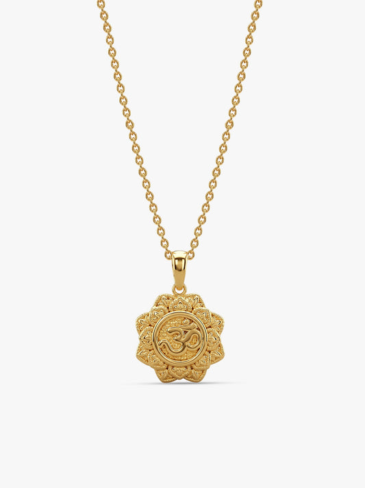 Golden Unique Om Pendant With Box Chain