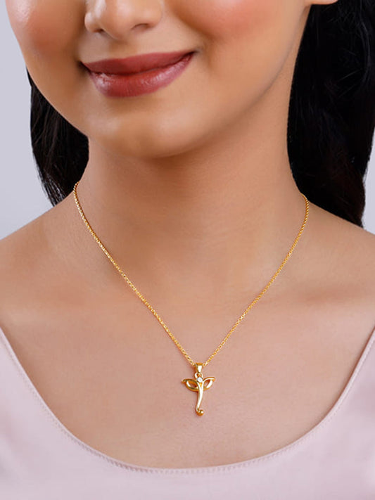 Golden Ganesha Trunk Pendant With Link Chain