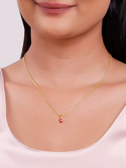 Golden Pink Pear Pendant With Link Chain
