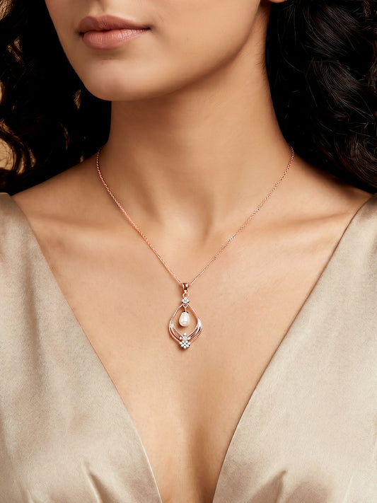Rose Gold Princess Pearl Pendant With Link Chain