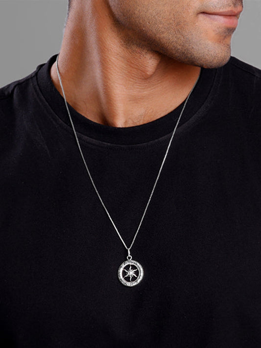 Oxidised Silver AstroHalo Pendant With Box Chain For Him