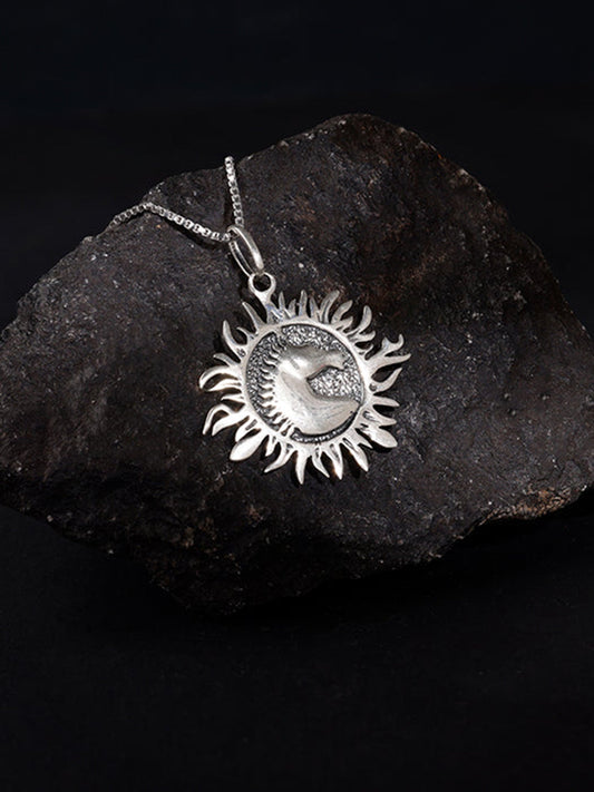 Oxidised Silver Sunborn Horse Pendant With Box Chain For Him