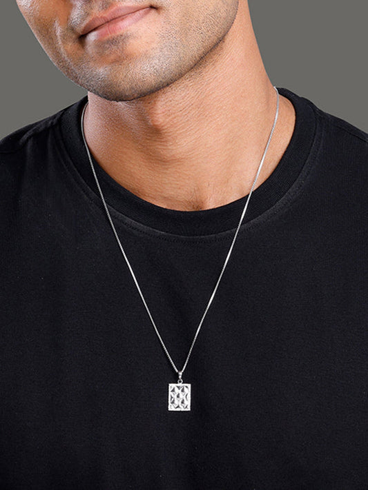Silver Crystal Core Pendant With Box Chain For Him