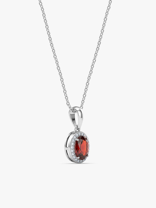 Silver Garnet Glimmer Pendant With Link Chain