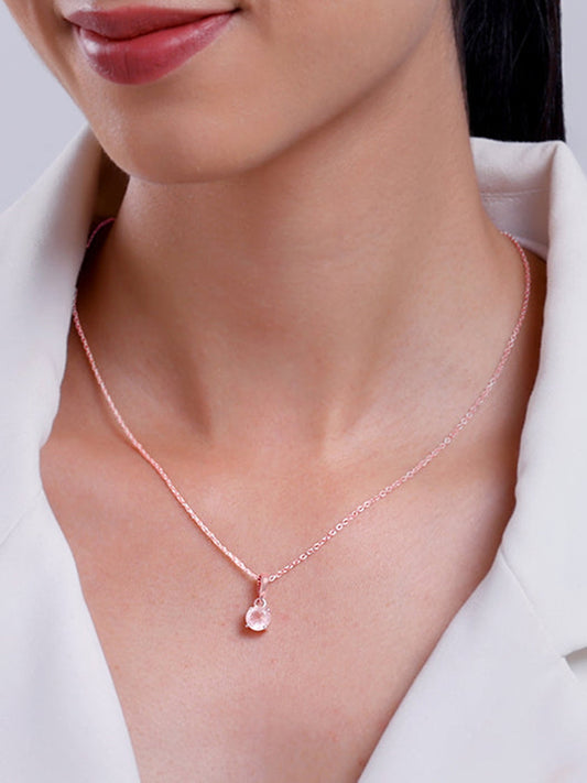 Rose Gold Rose Quartz Pendant With Link Chain