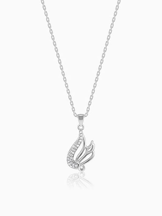 Silver Zircon Winged Pendant With Link Chain