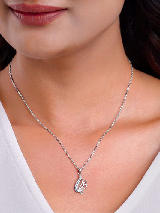 Silver Zircon Winged Pendant With Link Chain