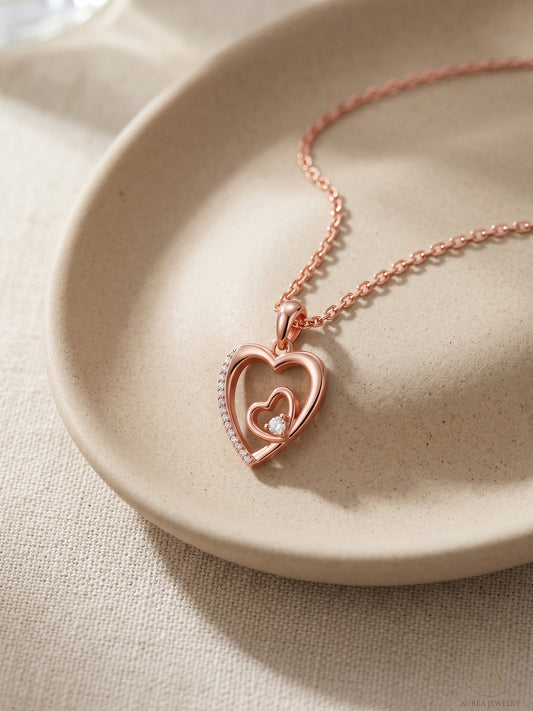 Rose Gold Rose Harmony Pendant With Link Chain