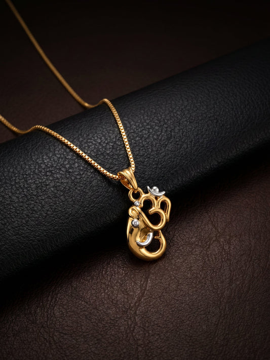 Dual Tone Om Ganesh Silver Pendant With Box Chain For Him
