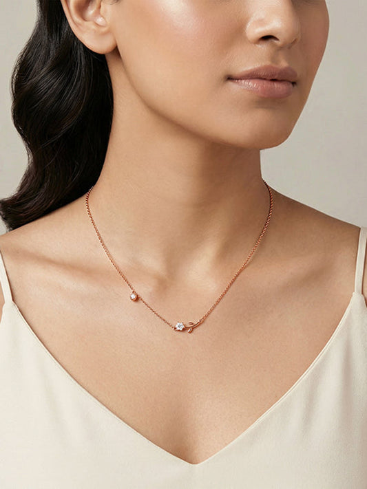 Rose Gold Plated Crystal Floral Bud Necklace