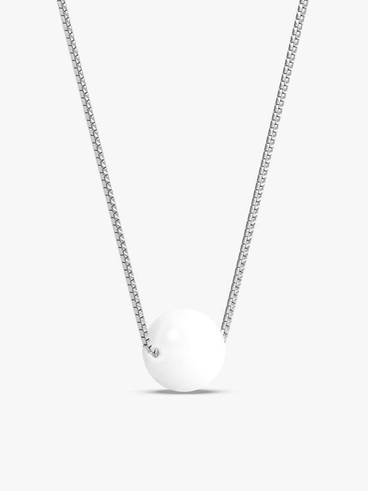 Silver White Pearl Moon Necklace