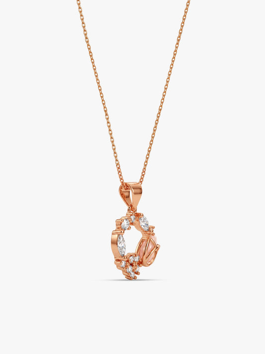 Rose Gold Drop Wreath Pendant With Link Chain