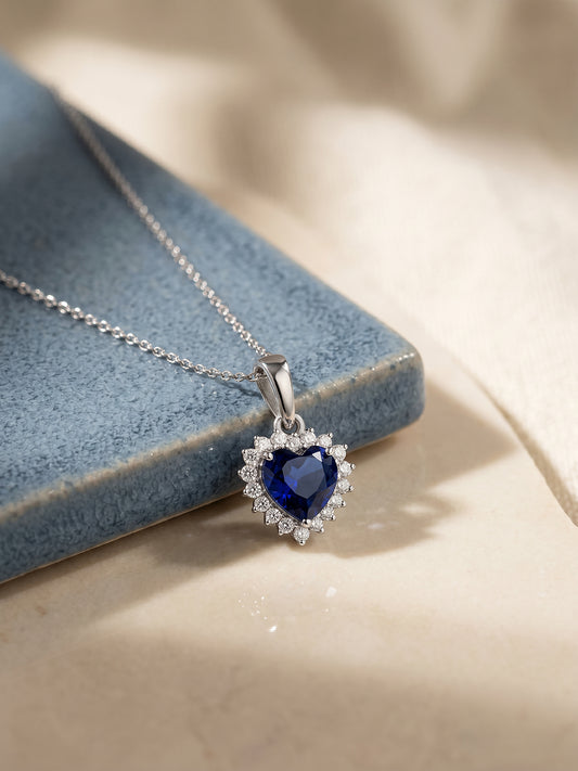 Silver Heart Of The Ocean Pendant With Link Chain