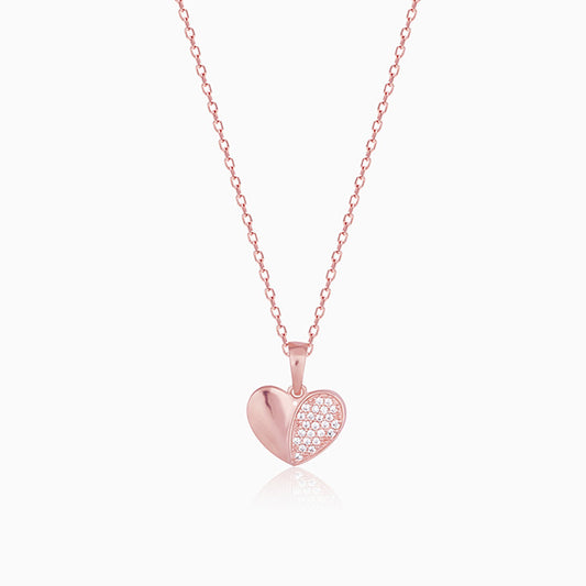 Rose Gold Made for Each Other Heart Pendant With Link Chain