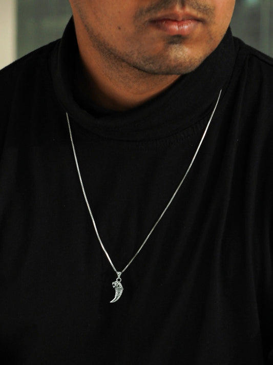 Silver Tiger Tooth Pendant with Link Chain For Him