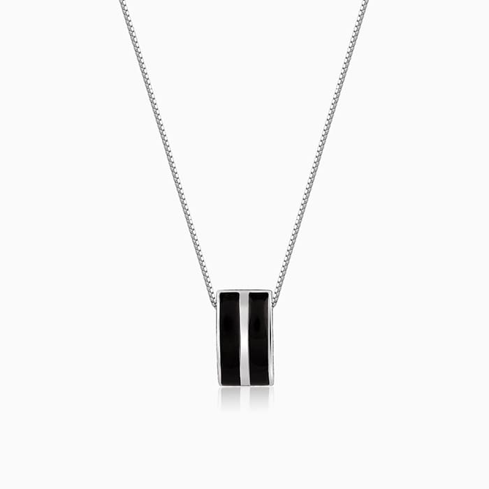 Silver Bold Black Pendant With Box Chain For Him – GIVA