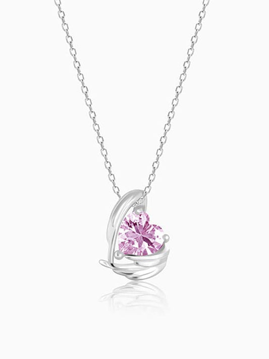 Silver Pink Angel Wings of Protection Necklace