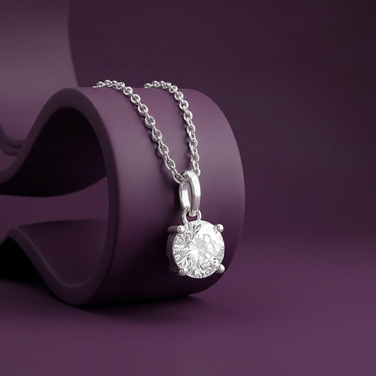 Silver Solitaire Shine Pendant With Link Chain