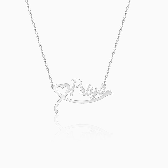 Buy Silver Personalised Name Heart Necklace at Best Price – GIVA