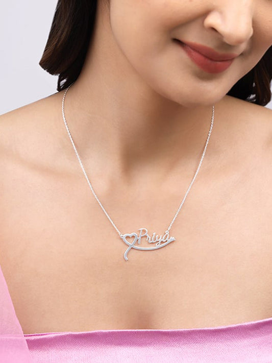 Silver Personalised Name Heart Necklace