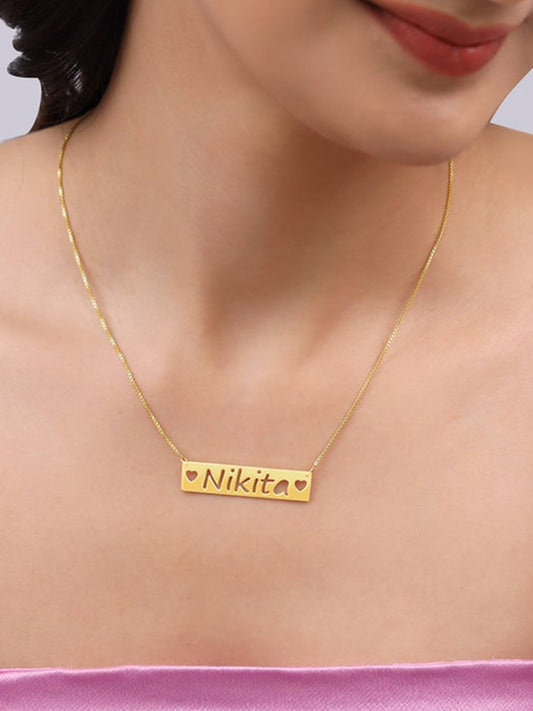 Golden Personalised Name Engraved with Love Necklace
