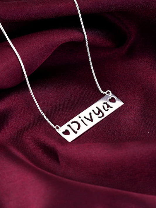 Silver Personalised Name Engraved with Love Necklace
