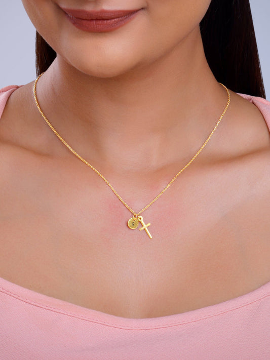 Golden Personalised Halo Cross Pendant With Link Chain