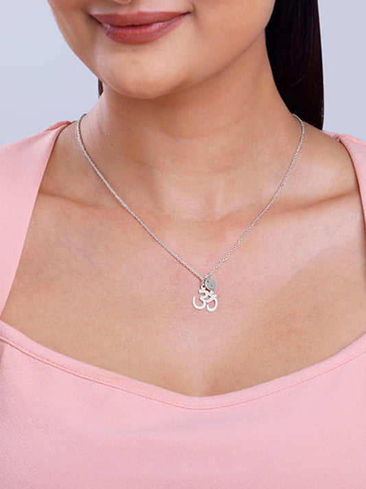 Silver Personalised Om Pendant With Link Chain