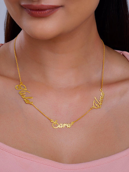 Golden Personalised Bestie Trio Name Necklace