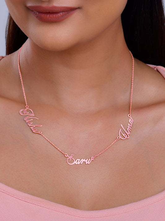 Rose Gold Personalised Bestie Trio Name Necklace