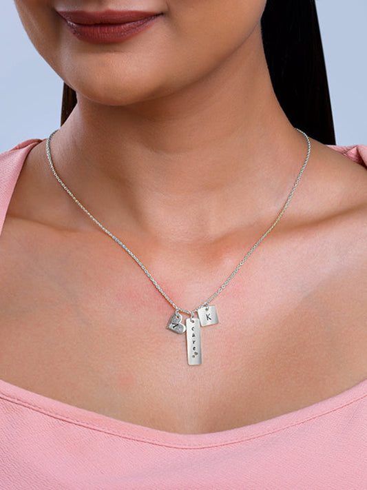 Silver Personalised Initial Charm Pendant With Link Chain