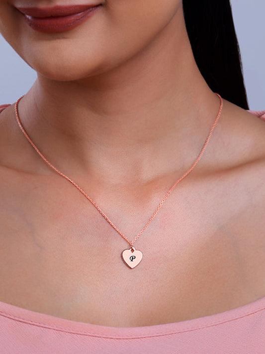 Rose Gold Personalised Heart Initial Pendant With Link Chain