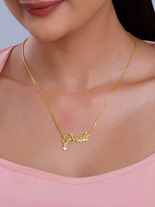 Golden Personalised Name Star Charm Necklace