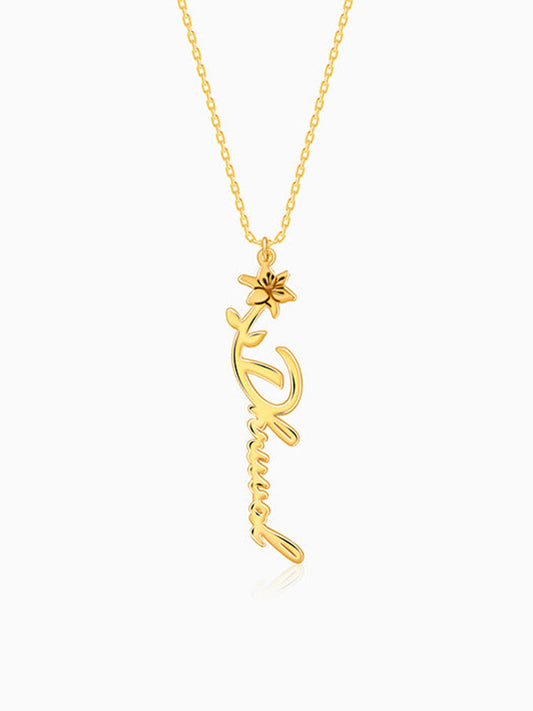 Golden Personalised Flower Name Pendant with Link Chain