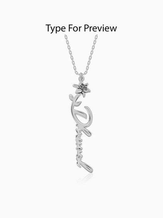 Silver Personalised Flower Name Pendant with Link Chain