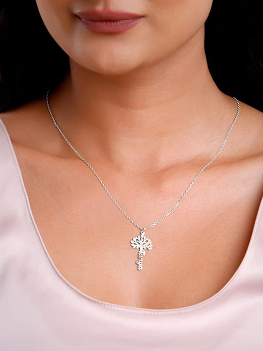 Silver Personalised Tree of Names Pendant with Link Chain