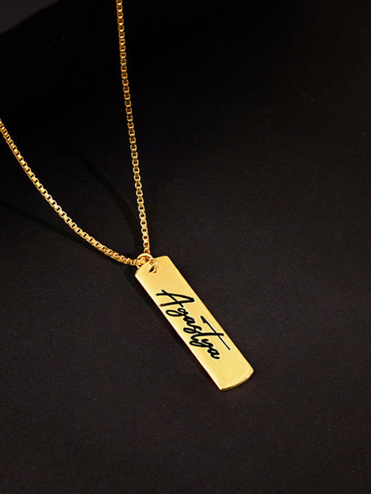 Golden Personalised Vertical Bar Name Pendant with Box Chain For Him