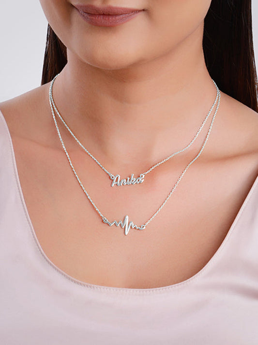 Silver Personalised Heartbeat Layered Necklace