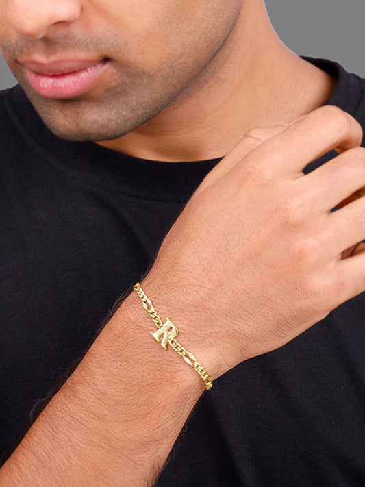 Golden Personalised Alpha Initial Bracelet For Him