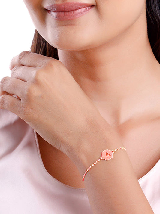 Rose Gold Personalised Hexagon Initial Bracelet