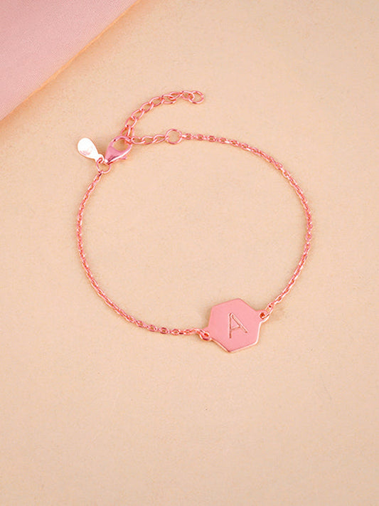 Rose Gold Personalised Hexagon Initial Bracelet