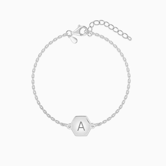 Silver Personalised Hexagon Initial Bracelet GIVA – GIVA