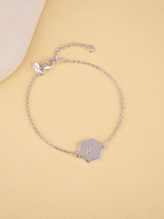 Silver Personalised Hexagon Initial Bracelet